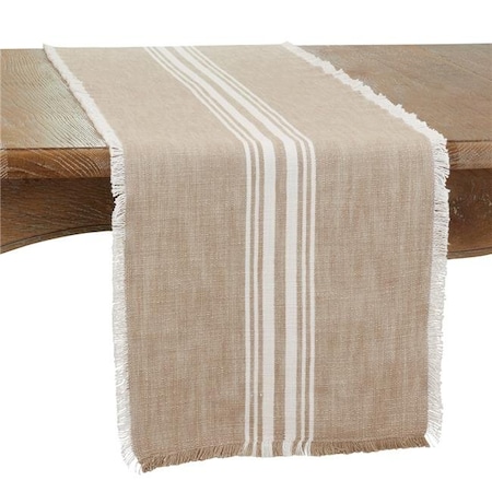 Saro Saro 1919.N1372B 13 x 72 in. Striped Fringe Oblong Table Runner; Natural 1919.N1372B
